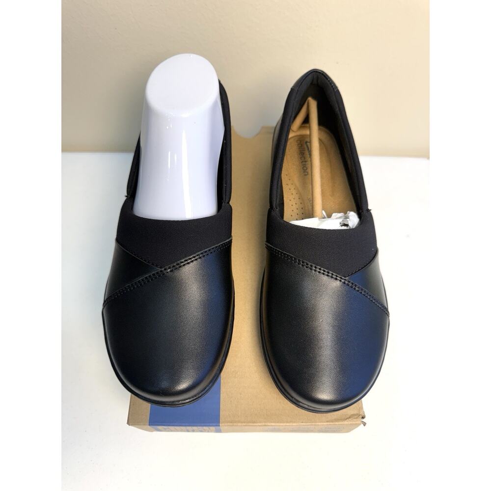 Clarks Cora Charm Black Leather Comfort Slip On Shoes Women’s 7W Wide NEW - Picture 4 of 9